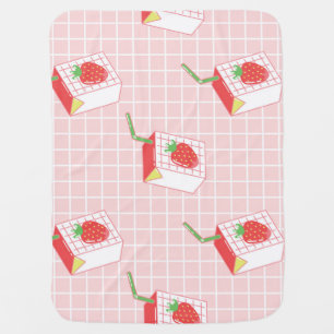 Strawberry Milk Cartoons: Playful Patterns Baby Blanket
