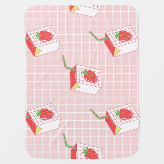 Strawberry Milk Cartoons: Playful Patterns Baby Blanket (Front)