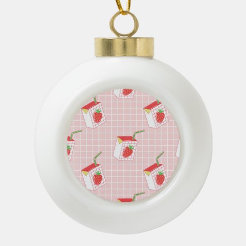 Strawberry Milk Cartoons Playful Patterns Ceramic Ball Christmas Ornament
