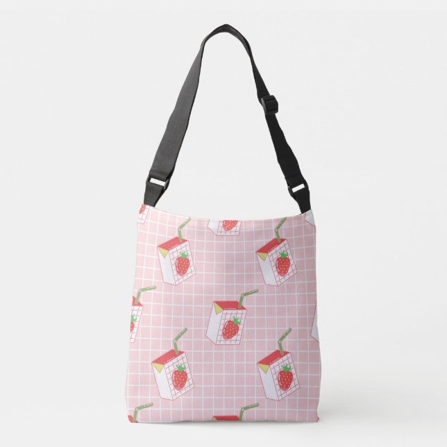 Strawberry Milk Cartoons: Playful Patterns Crossbody Bag (Front)