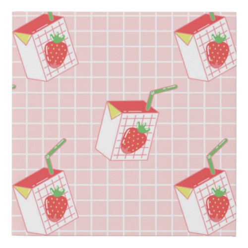 Strawberry Milk Cartoons Playful Patterns Faux Canvas Print