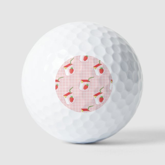 Strawberry Milk Cartoons: Playful Patterns Golf Balls (Front)
