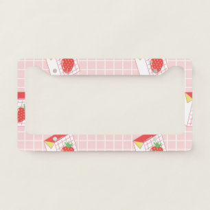 Strawberry Milk Cartoons: Playful Patterns License Plate Frame
