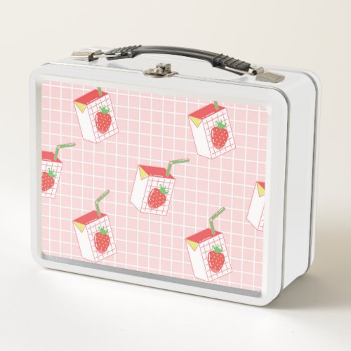 Strawberry Milk Cartoons Playful Patterns Metal Lunch Box
