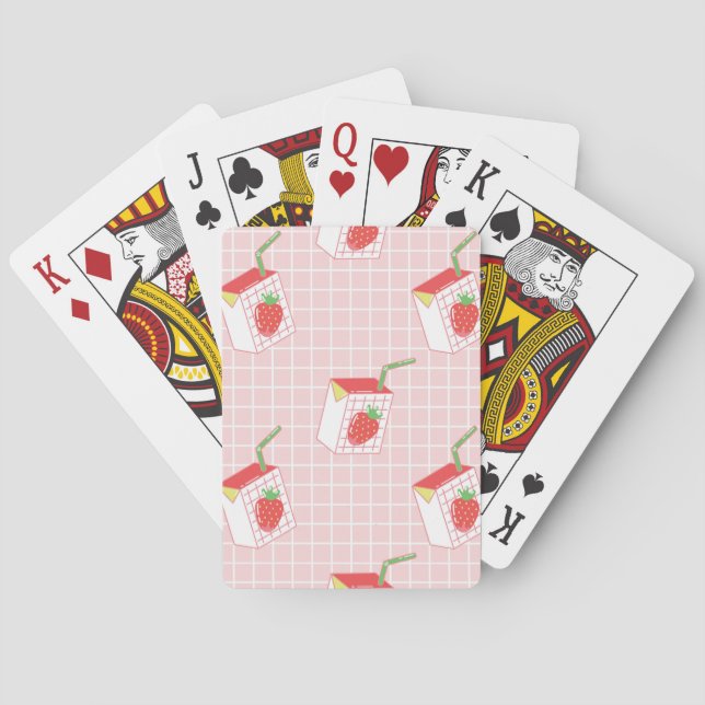 Strawberry Milk Cartoons: Playful Patterns Poker Cards (Back)