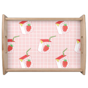 Strawberry Milk Cartoons: Playful Patterns Serving Tray