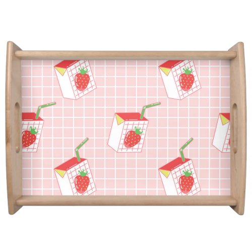 Strawberry Milk Cartoons Playful Patterns Serving Tray