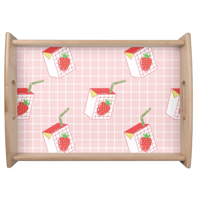 Strawberry Milk Cartoons: Playful Patterns Serving Tray (Front)