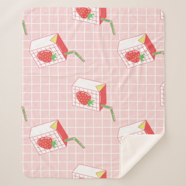 Strawberry Milk Cartoons: Playful Patterns Sherpa Blanket (Front)