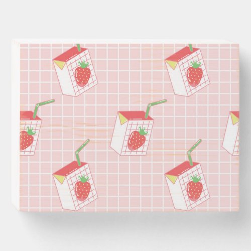 Strawberry Milk Cartoons Playful Patterns Wooden Box Sign