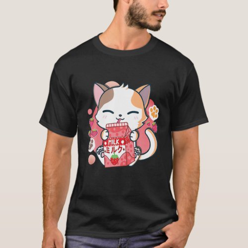 Strawberry Milk Cat Kawaii Anime Japanese Neko Gir T_Shirt