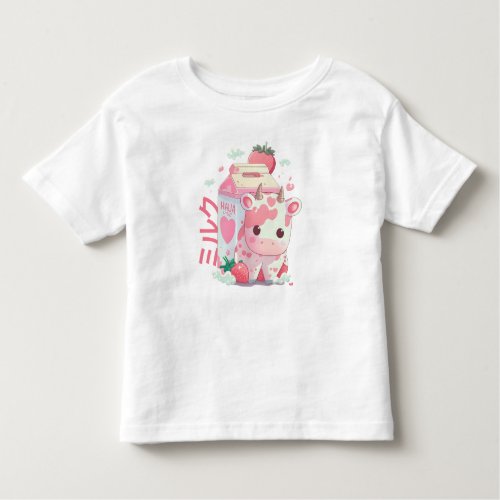 Strawberry Milk Cow Carton Cute Kawaii Japanese Toddler T_shirt