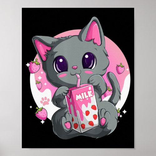 Strawberry Milk  For Women Girls Kawaii Anime Cat  Poster