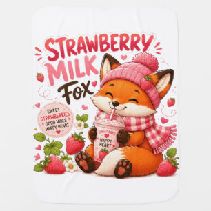 Strawberry Milk Fox Cute Kawaii Fox Baby Blanket