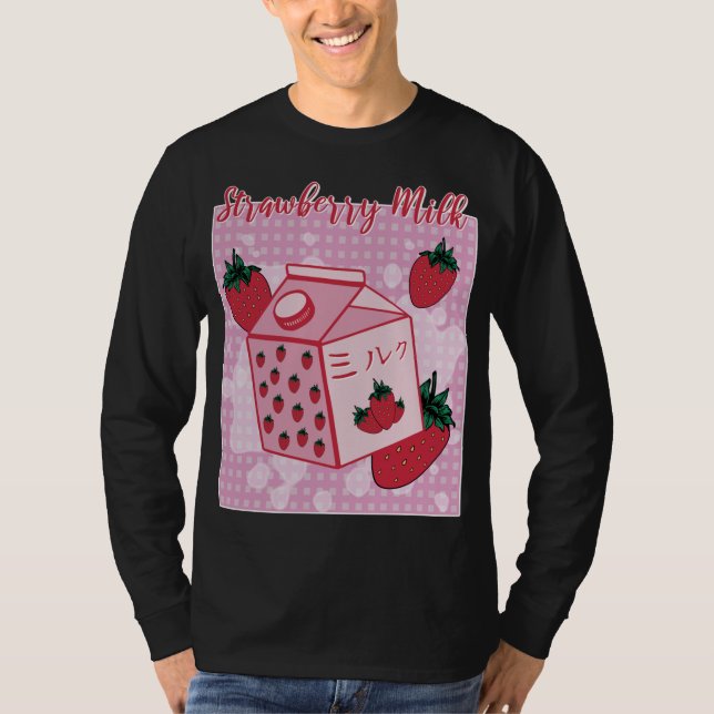 Strawberry Milk Japanese Retro 90s Anime Fruit Aes T-Shirt (Front)