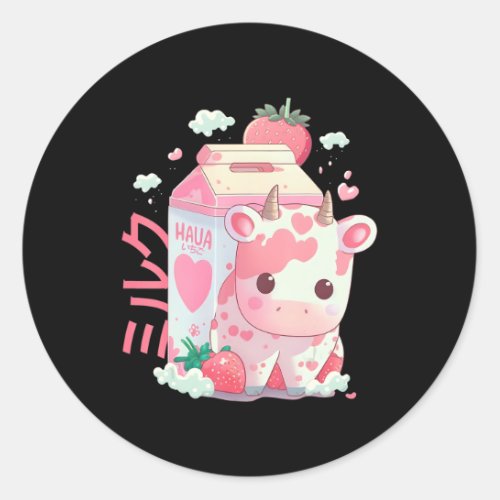 Strawberry Milk Milkshake Cow Carton Cute Kawaii J Classic Round Sticker