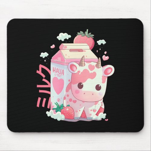 Strawberry Milk Milkshake Cow Carton Cute Kawaii J Mouse Pad