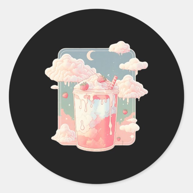 Strawberry Milk Milkshake Kawaii Lofi Cute Pastel  Classic Round Sticker (Front)