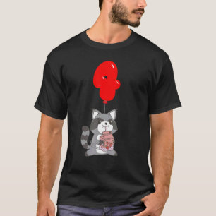 Strawberry Milk Raccoon 4th Birthday Kids Balloo T-Shirt
