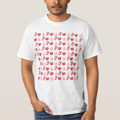 strawberry milk shake pink pattern T_Shirt