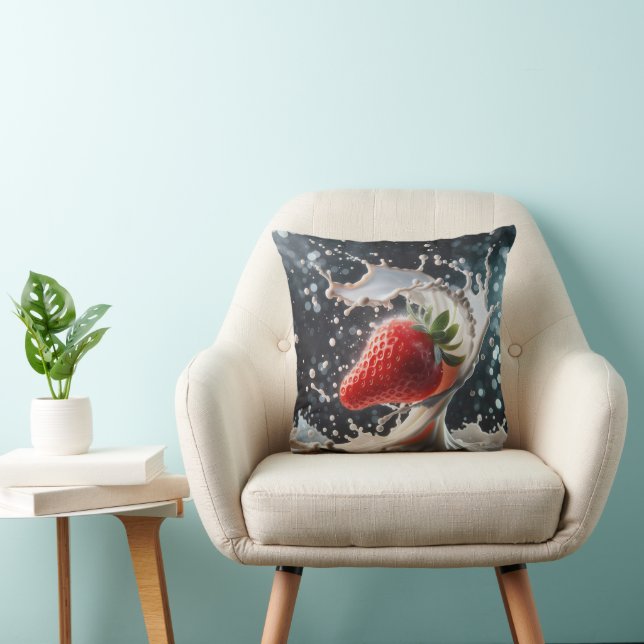 Strawberry Milk Splash Throw Pillow (Chair)