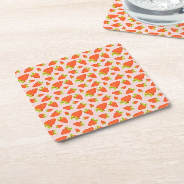 Strawberry Milk Square Paper Coaster (Angled)
