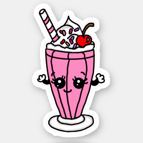 Strawberry Milkshake  Cartoon Sticker