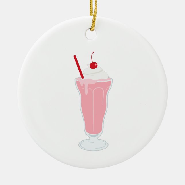 Strawberry Milkshake Ceramic Ornament (Front)