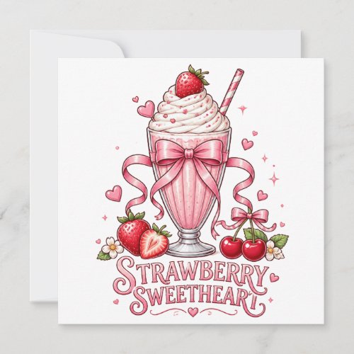 Strawberry Milkshake Cute Pink Dessert Sweet Treat Invitation