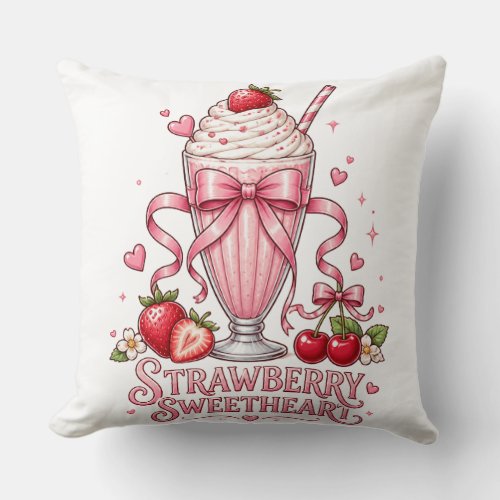 Strawberry Milkshake Cute Pink Dessert Sweet Treat Throw Pillow