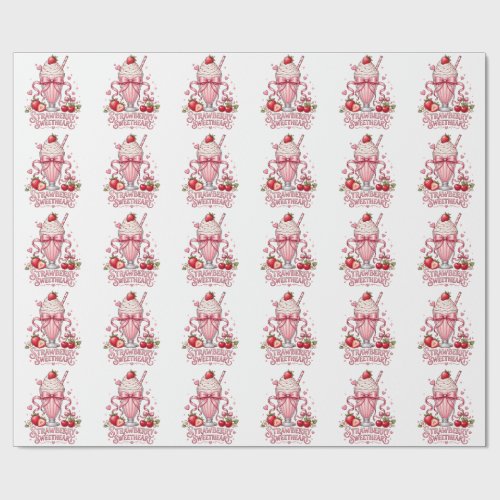 Strawberry Milkshake Cute Pink Dessert Sweet Treat Wrapping Paper