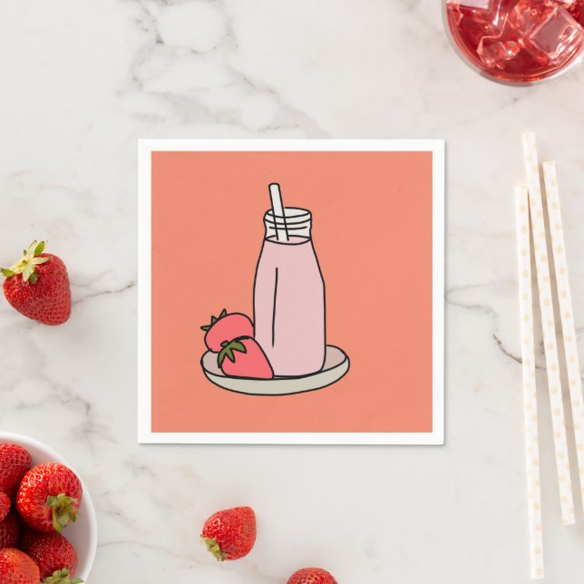 Strawberry Milkshake retro pink Napkins (Insitu)