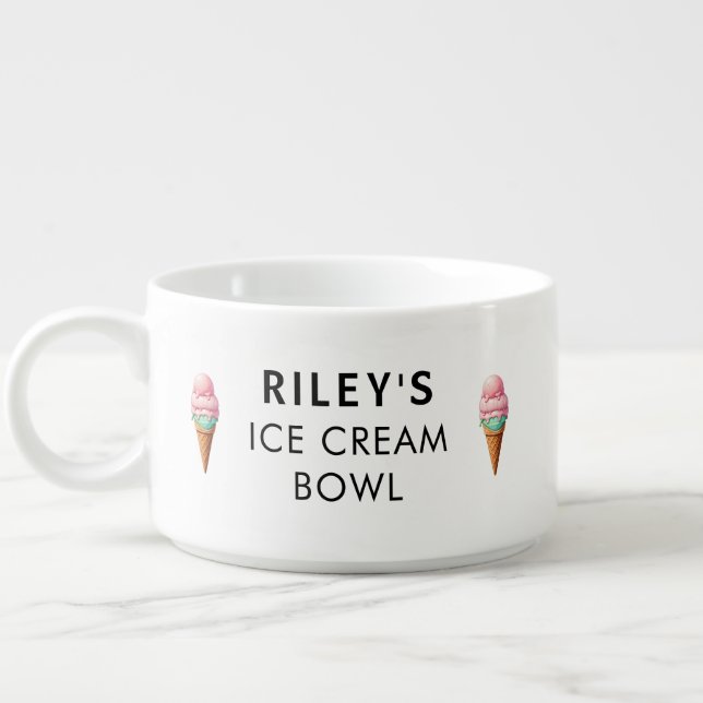 Strawberry Mint Cone Personalized Ice Cream Bowl (Right)