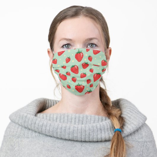 Strawberry Mint Floral Summer Fruit Adult Cloth Face Mask (Worn)