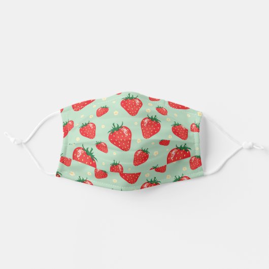 Strawberry Mint Floral Summer Fruit Adult Cloth Face Mask (Front, Unfolded)