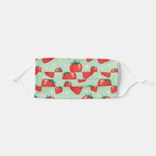 Strawberry Mint Floral Summer Fruit Adult Cloth Face Mask (Front, Folded)