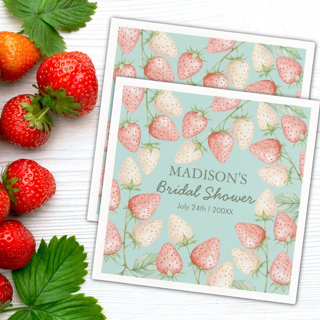 Strawberry Mint Green Garden Bridal Shower Napkins (Creator Uploaded)