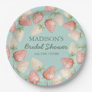 Strawberry Mint Green Garden Bridal Shower Paper Plates