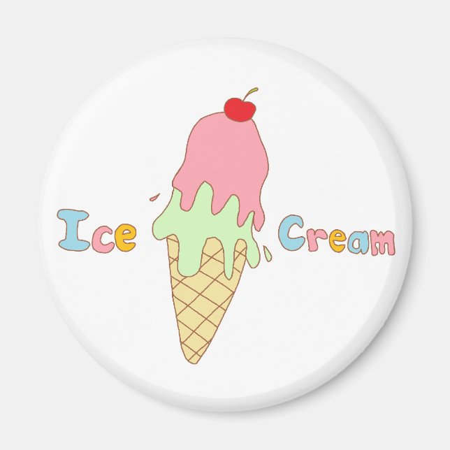 Strawberry Mint Ice Cream Cone Magnet (Front)