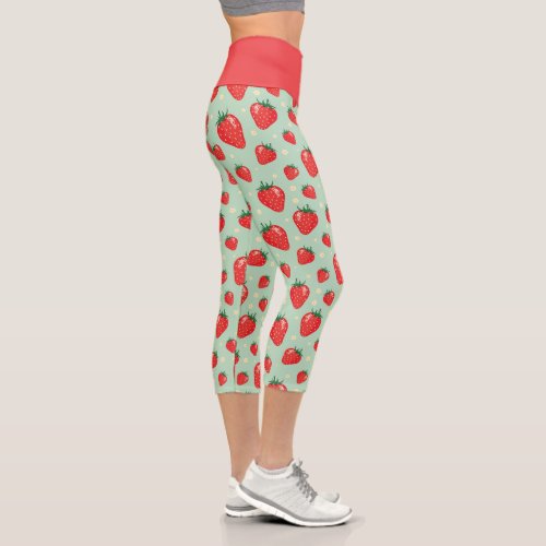 Strawberry Mint Summer Capri Leggings