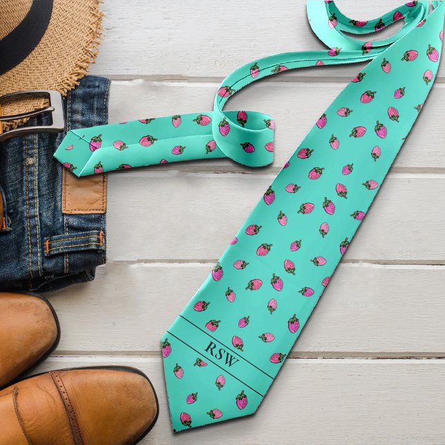 Strawberry Modern Add Initials Bright Bold Novelty Neck Tie (Creator Uploaded)