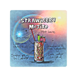 Strawberry Mojito (#11 of 12 Drink Recipe Sets)    Metal Print