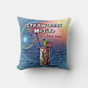Strawberry Mojito (#11 of 12 Drink Recipe Sets) Throw Pillow