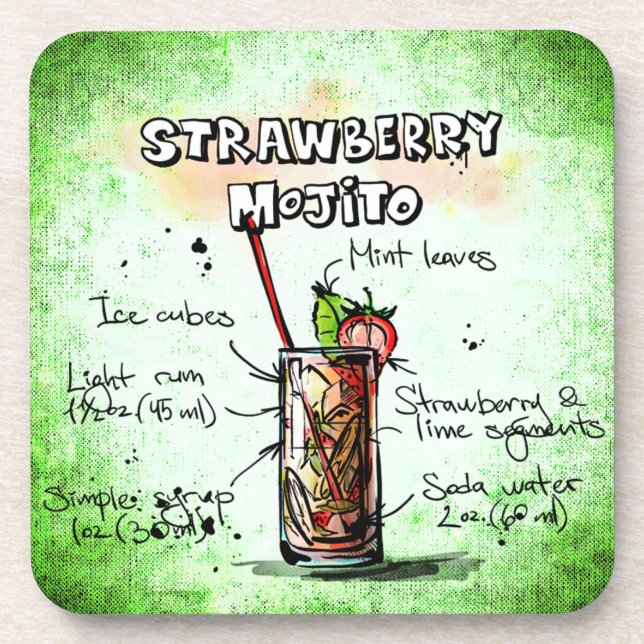 Strawberry Mojito Drink Recipe Coaster (Front)