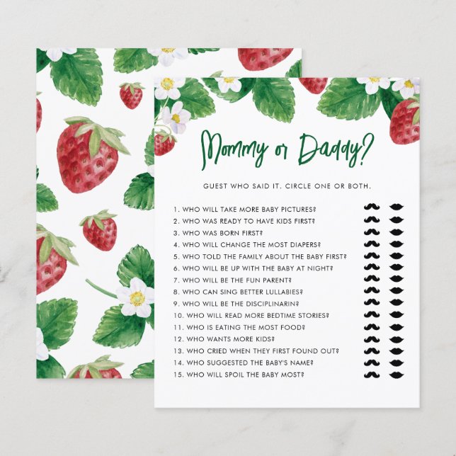 Strawberry Mommy or Daddy Baby Shower Game (Front/Back)