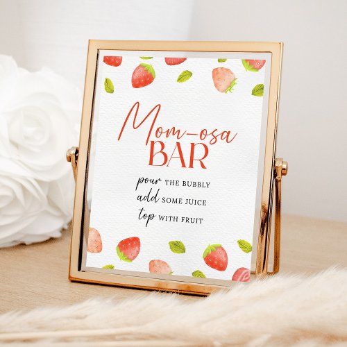 Strawberry Momosa Bar Berry Sweet Baby Shower Poster