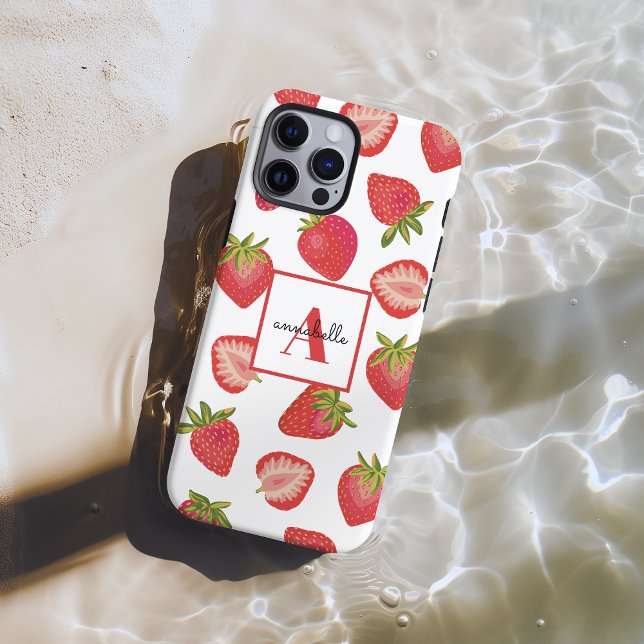 Strawberry Monogram Initial Iphone Case (Strawberry monogram personalized phone case)