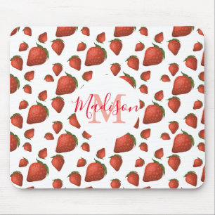 Strawberry Monogram Initial Name Mouse Pad