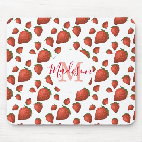Strawberry Monogram Initial Name Mouse Pad