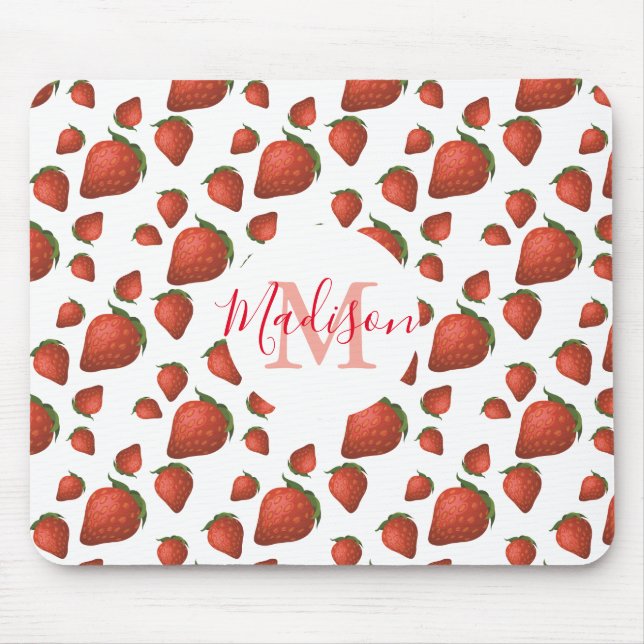 Strawberry Monogram Initial Name Mouse Pad (Front)